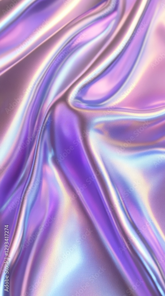 Poster iridescent flowing fabric with pastel shades of purple and blue, close-up view. abstract art and mod