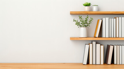 Minimalist Wooden Shelves with Books and Plants
