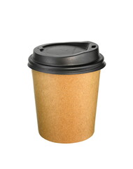 Take-out coffee in thermo cup. Isolated on a white. cardboard disposable cup for coffee isolated on white background.Empty paper cup for coffee made from biodegradable brown paper on a white.