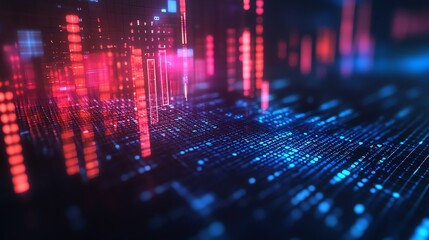 Abstract Technology Data Flow Visualization with Glowing Lights and Grids