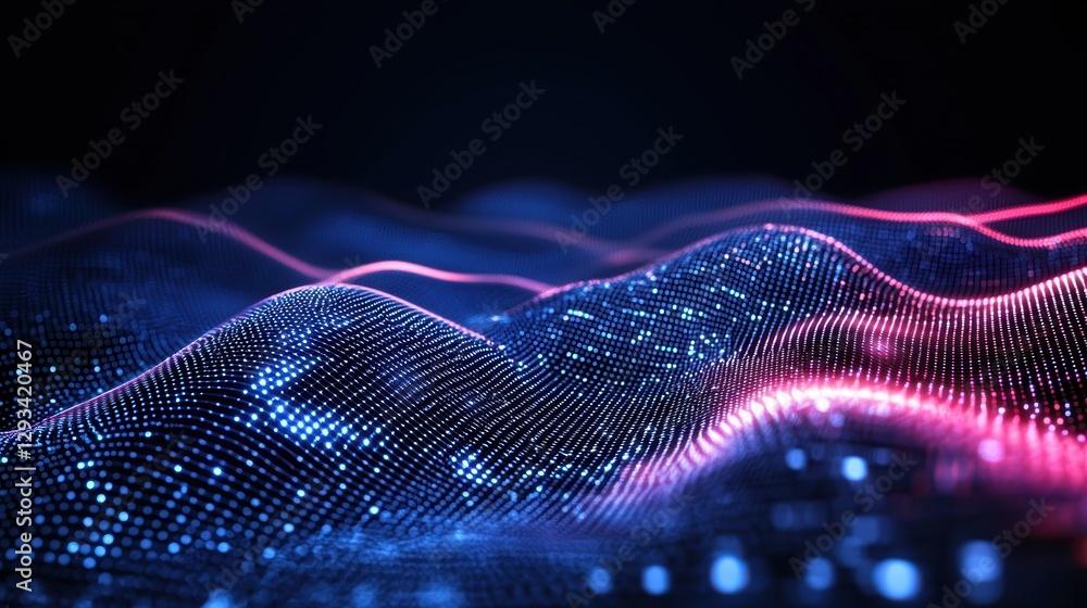 Poster dynamic digital waves virtual environment abstract visualization nighttime aesthetic concept
