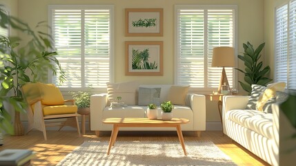 Fototapeta premium A bright and airy living space with cozy textures, a warm rug, and natural light.