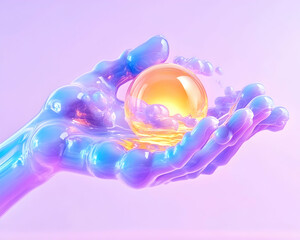 Abstract hand holding a glowing sphere
