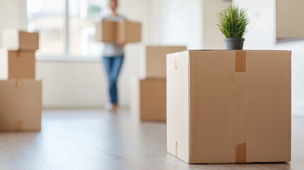 Fototapeta premium Moving boxes in new house. Relocation concept.