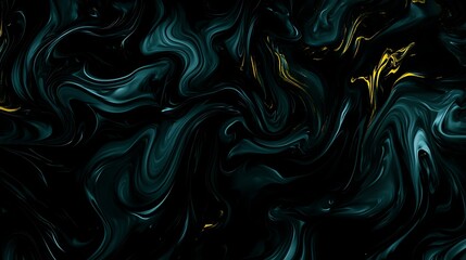 Dark teal gold liquid swirls abstract art