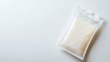 Breast milk in sealed bag top view mockup on white 