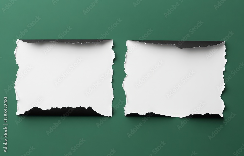 Aufkleber torn edges of blank paper on a green background for creative use