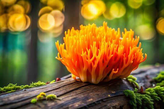 Vibrant Orange Jelly Fungus (Calocera viscosa) Growing on Wood in Solingen, Germany - October 9th, 2022
