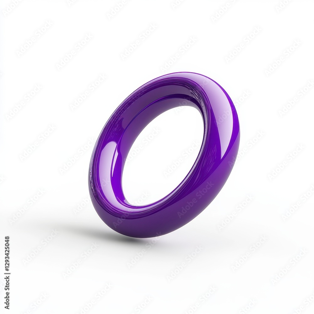 Poster purple ring shaped object on white background, 3d rendering, glossy texture, smooth curves, abstract