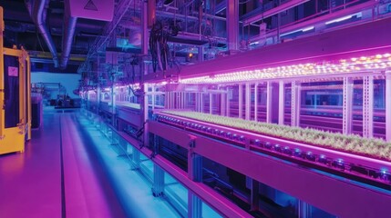 Naklejka premium A high-tech indoor cannabis cultivation setup with LED grow lights.