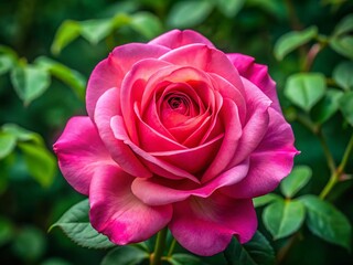 Vibrant Pink Rose on Lush Green Background - Stock Photo