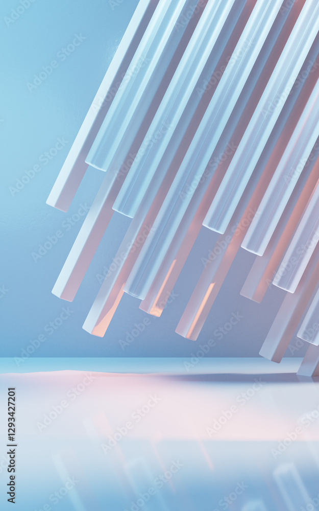 Poster empty building structure with creative geometries, 3d rendering.