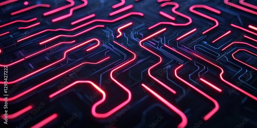 Poster marketing automation lead customer concept. abstract circuit design with glowing neon lines on a dar