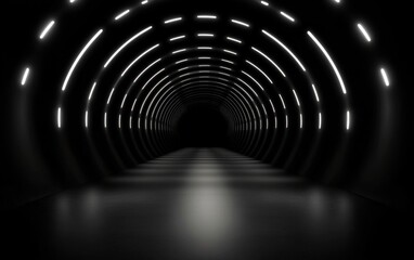 Naklejka premium Illuminated tunnel journey abandoned underground space digital art dark environment perspective view conceptual design