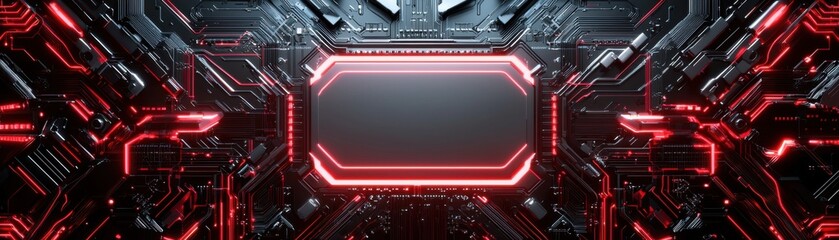 Fototapeta premium Futuristic circuit design digital realm graphic art neon environment close-up view technology aesthetic
