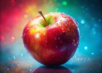 Vibrant Red Apple with Water Droplets - Double Exposure Stock Photo