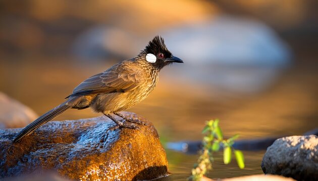 Vivid Colors of the Common Bulbul against the Backdrop of Mpumalangas Lush Greenery, Showcasing the African Avian Charisma at Dusk.