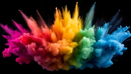 A vibrant explosion of colorful powder creating a dynamic, abstract visual effect against a black background. Concept Colorful Powder Explosion, Abstract Visual Effect, Dynamic Art
