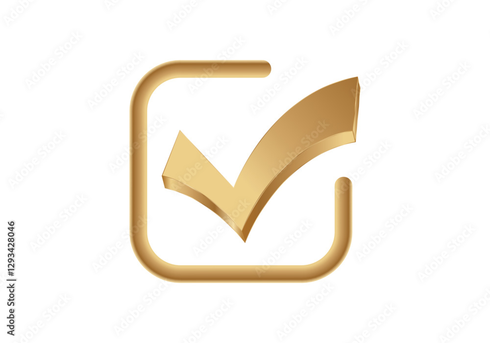 Poster a shiny gold checkbox with a prominent check mark, symbolizing approval or completion.
