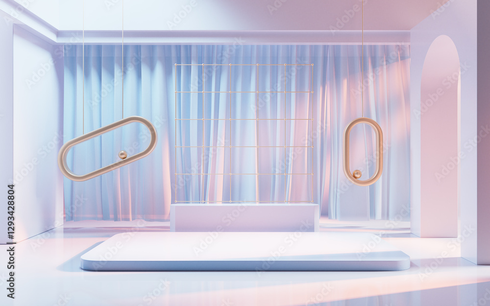 Poster empty building structure with creative geometries, 3d rendering.