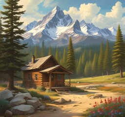 Fototapeta premium Wild landscape with stunning view and woden cottage.