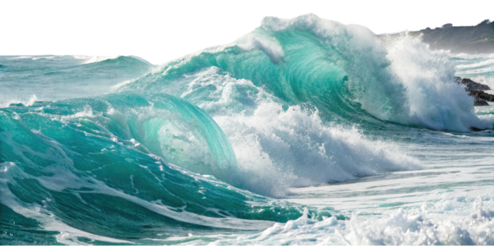 Blue ocean wave splashing, cut out
