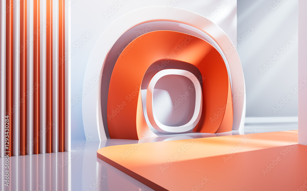 Poster empty building structure with creative curve geometries, 3d rendering.