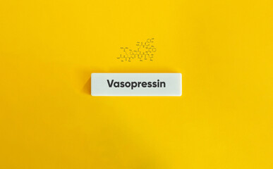 Vasopressin Chemical Structure and Banner. Text on Block Letter Tile on Yellow Background. Minimal Aesthetic.