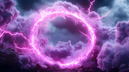 Abstract Portal Circle, Storm Clouds, Dark Background, Photo Graphic