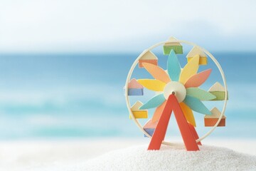 Naklejka premium Colorful miniature ferris wheel at the beach playful environment captivating composition