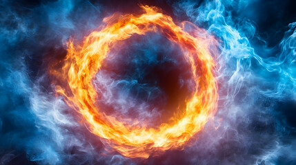Fototapeta premium Abstract ring of fire and ice, dramatic visual effect
