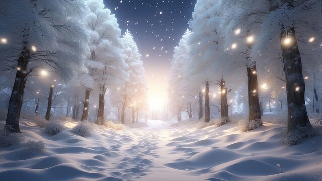 2. "A Beautiful Snowy Forest with Lights" by Boadicea