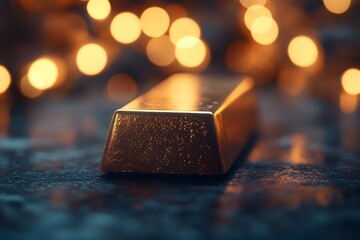 Gold bar, bokeh lights, wealth, finance