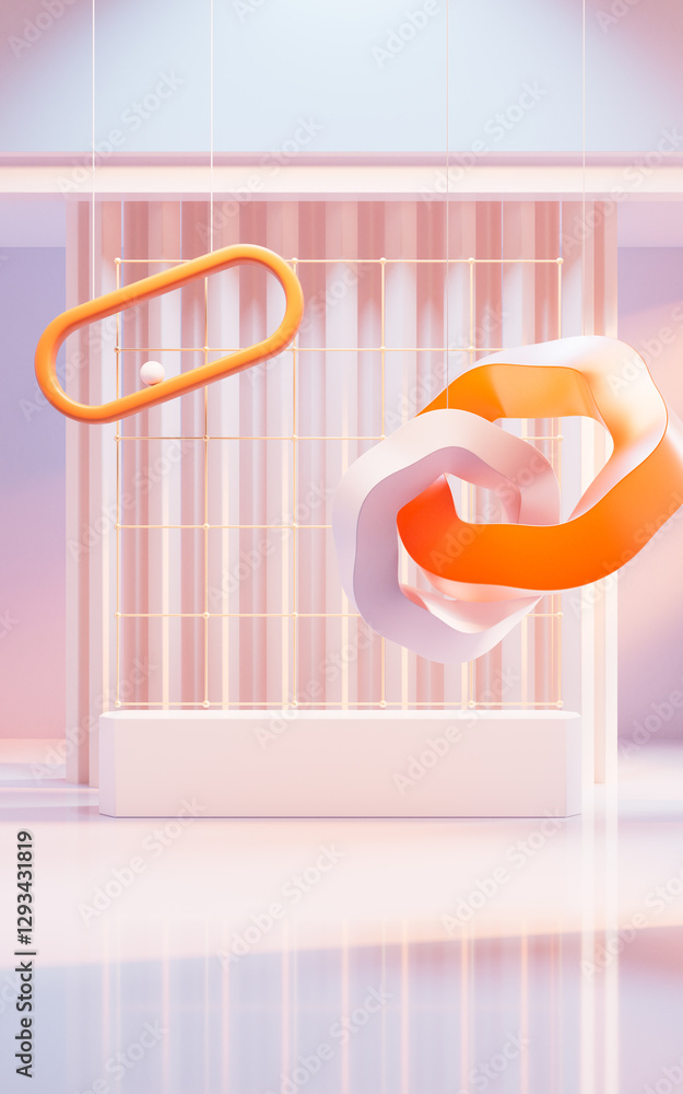 Poster empty building structure with creative curve geometries, 3d rendering.