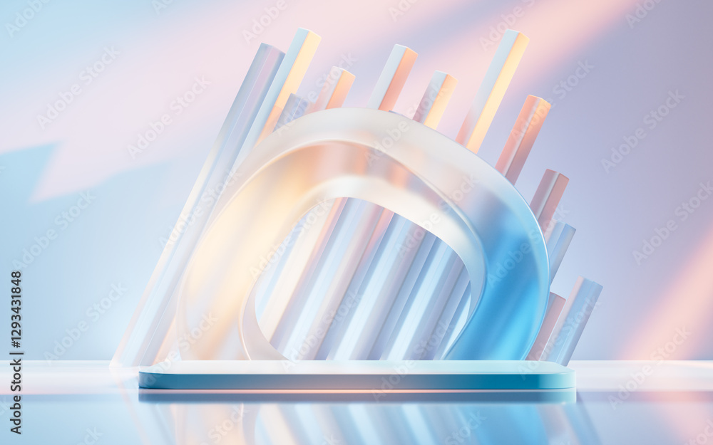 Aufkleber empty stage with creative curve geometries, 3d rendering.