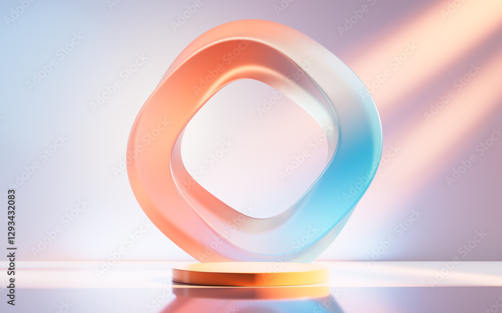 Poster empty stage with creative curve geometries, 3d rendering.