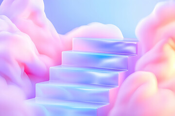 Abstract steps in a pastel cloud setting, for product showcase