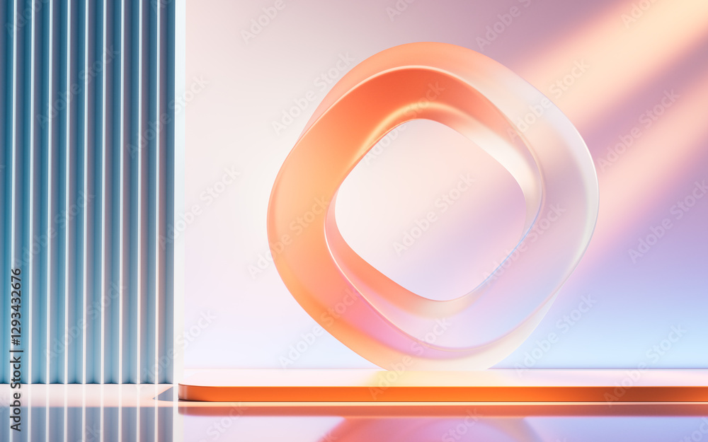 Poster empty stage with creative curve geometries, 3d rendering.
