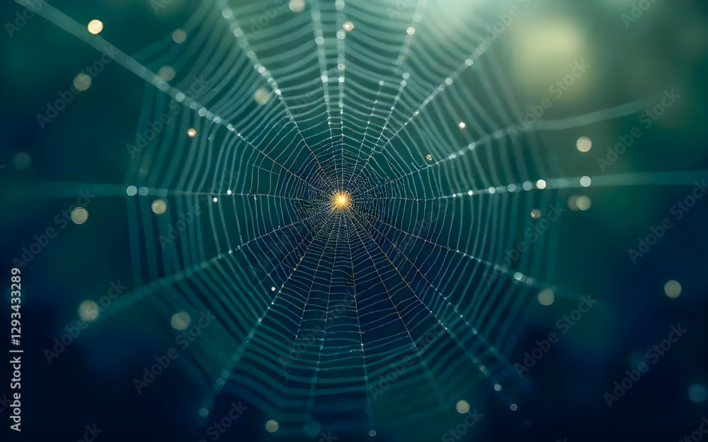 Wall mural spider web with dew drops
