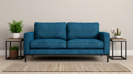 Modern Living Room Interior Design with Blue Sofa