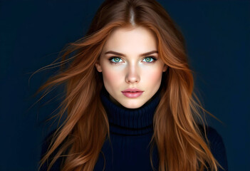 Fototapeta premium Striking Close Up Portrait of a Young Beautiful Woman with Intense Eyes and Strong Jawline