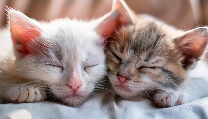 Obraz premium Happy Kittens Slumber Cozy Kitten Family Nestled in Blissful Harmony, Warmth Radiating from Every Purr, Perfect for Digital Art, Home Decor, and Design Inspiration.