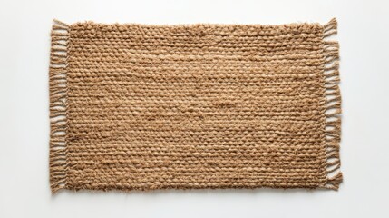 Jute doormat with fringe top view white background mockup 