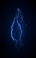 Blue lightning with dark background, 3d rendering.