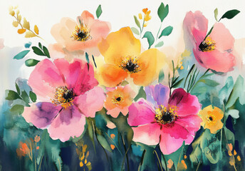 Pretty Floral watercolour background banner, could be used as a website header, greeting cards, social media