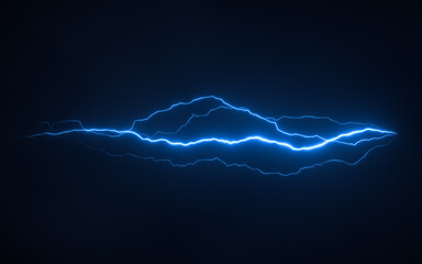 Blue lightning with dark background, 3d rendering.