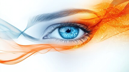 A digital eye with technology waves around it, symbolizing the convergence of traditional vision care and modern tech innovations in healthcare