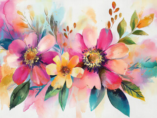 Pretty Floral watercolour background banner, could be used as a website header, greeting cards, social media