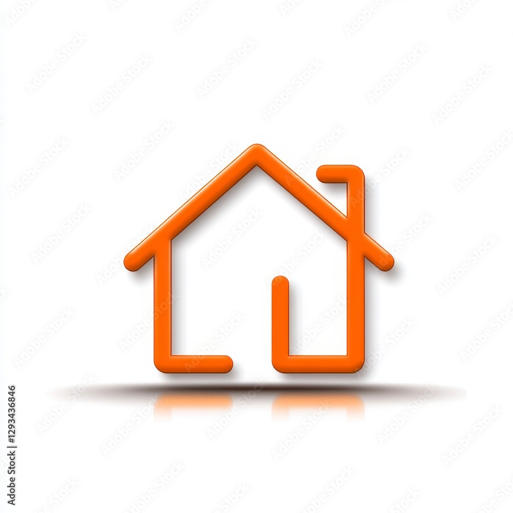 Poster orange house icon with a simple design, depicted against a white background. the icon casts a subtle