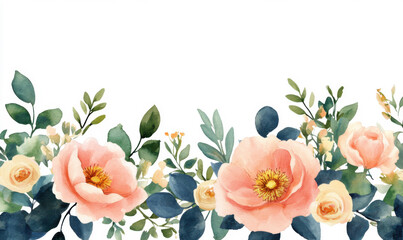 Pretty Floral watercolour background banner, could be used as a website header, greeting cards, social media, space for text